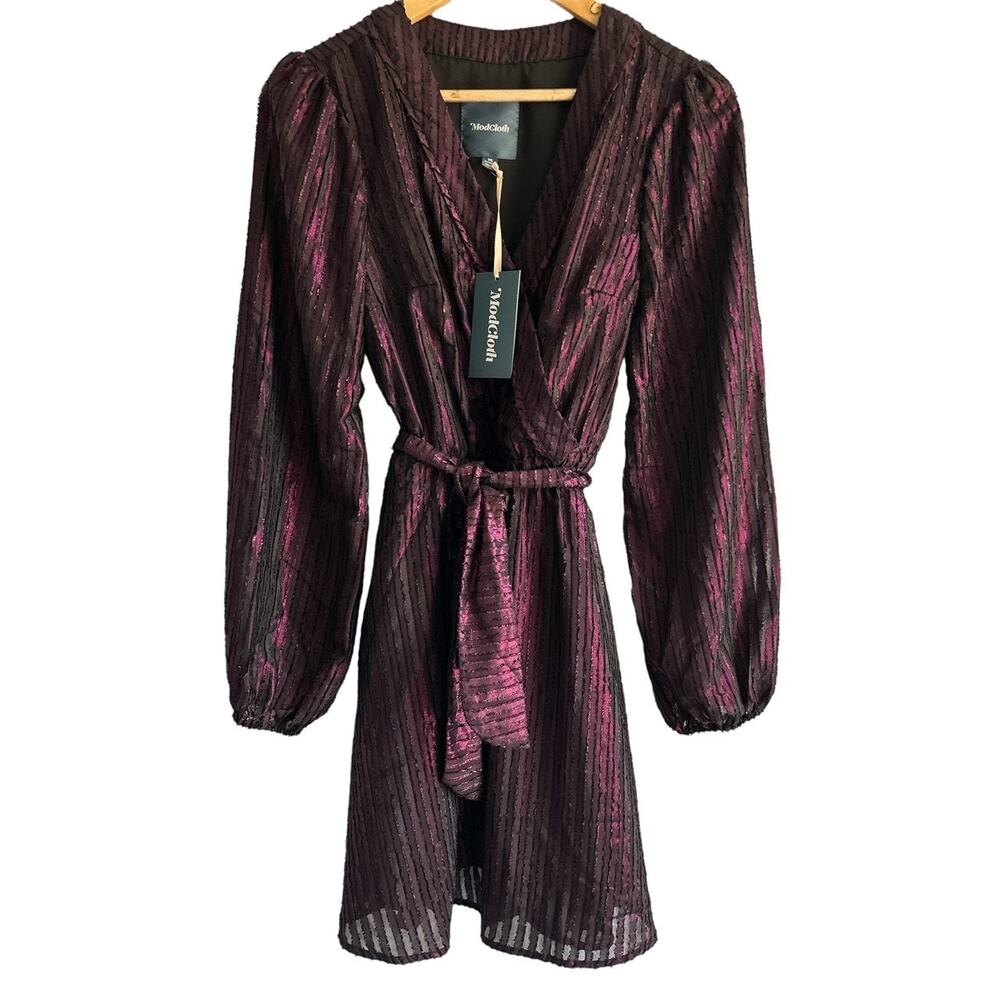 ModCloth Size‎ Medium Metallic Shine A-Line Knee Length Cross Over Front Dress